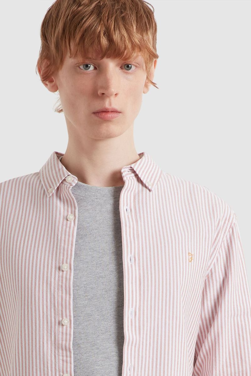 Farah Brewer Stripe Shirt Coral Reef