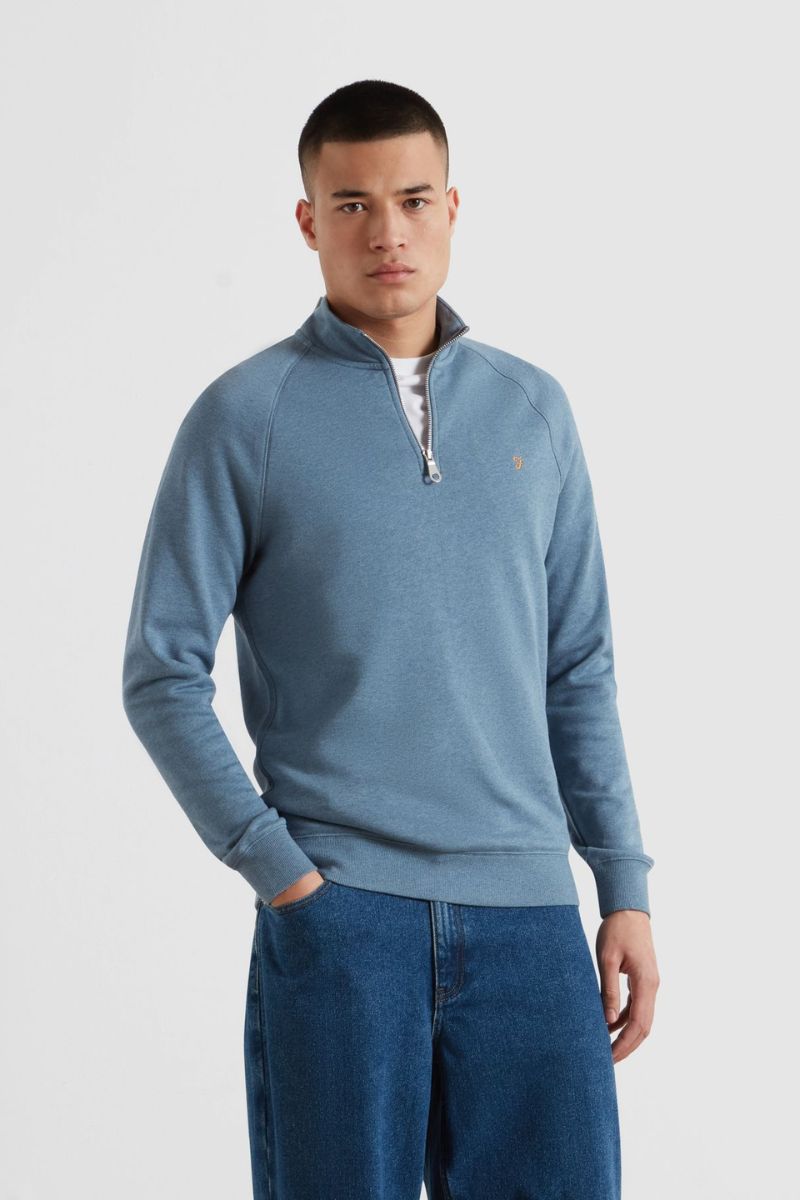 Farah Jim 1/4 Zip Sweatshirt Blue Tide