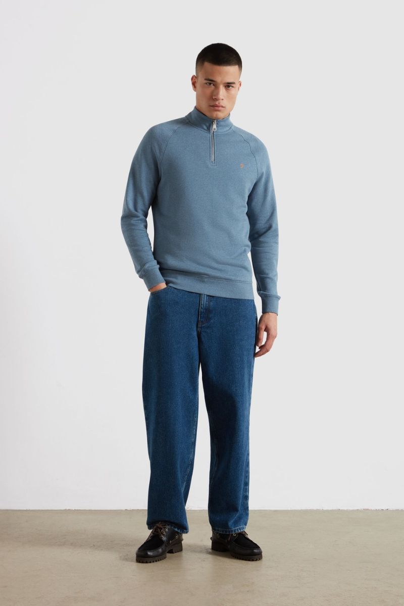 Farah Jim 1/4 Zip Sweatshirt Blue Tide