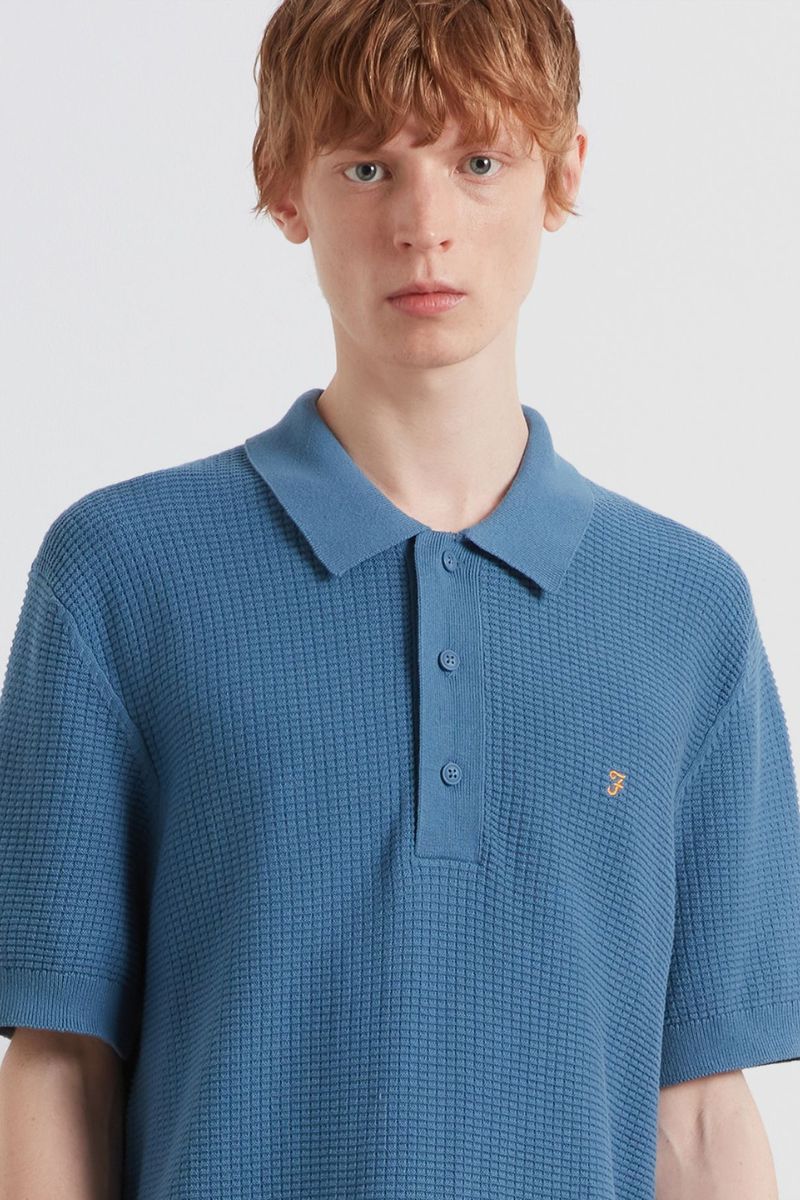 Farah Thornley Knitted Polo Blue Tide