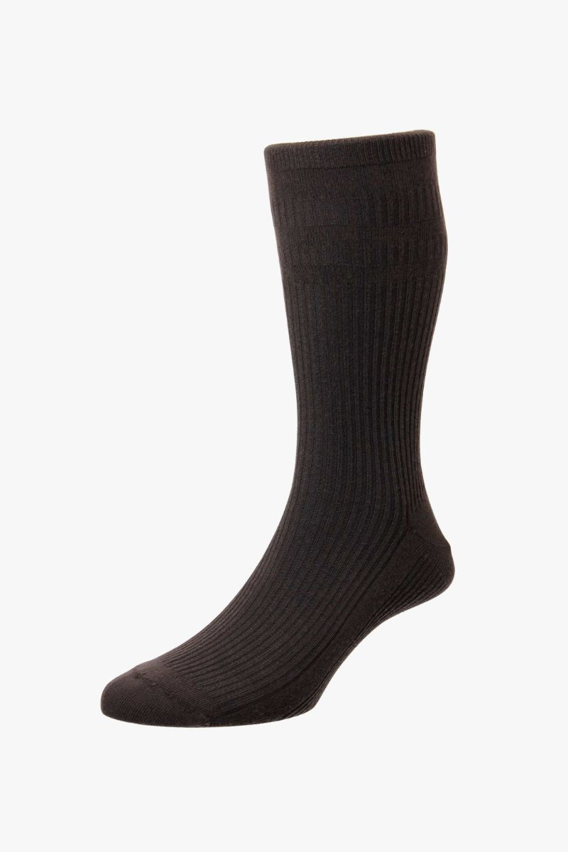 HJ Cotton Soft Top Socks Dark Brown