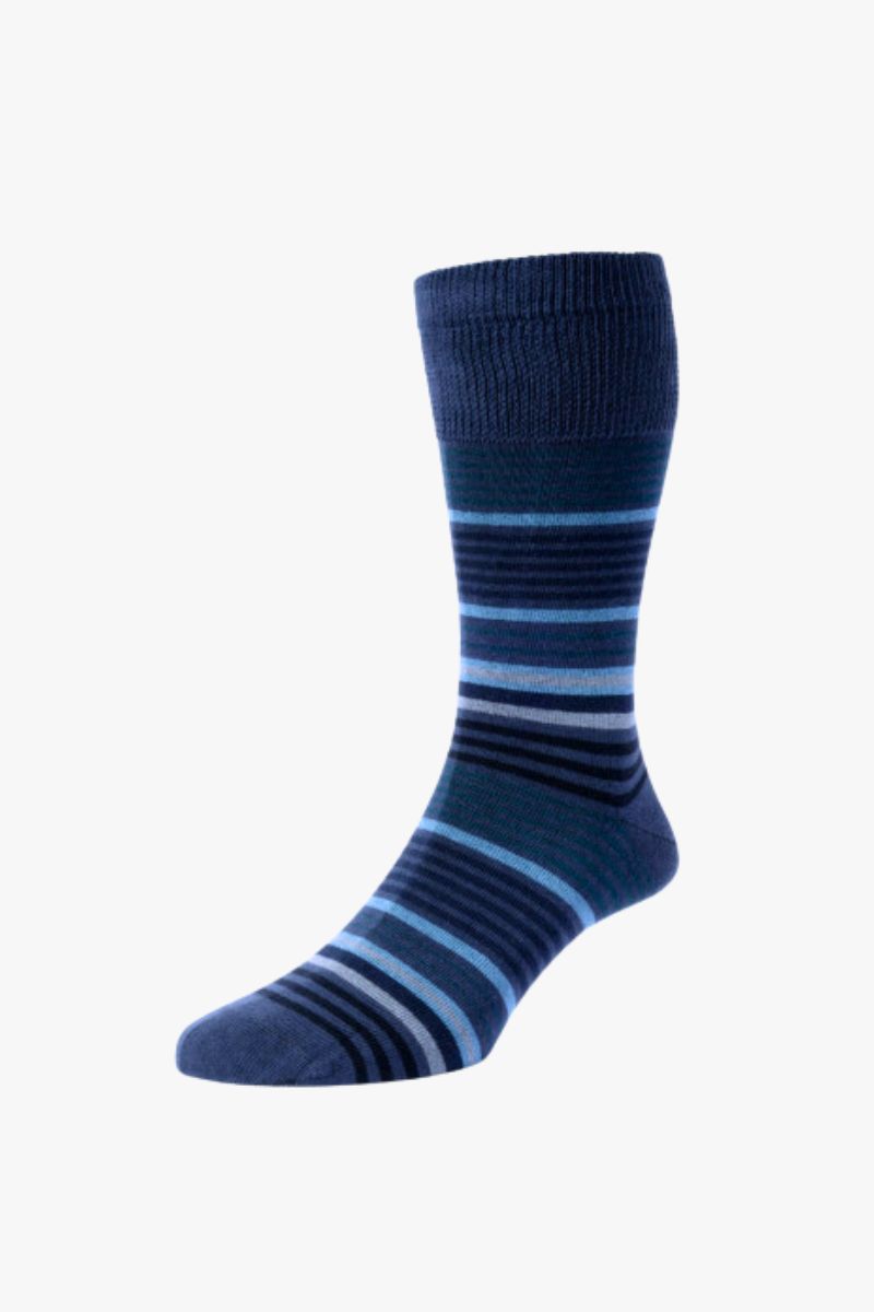 HJ Grad Stripe Comfort Socks Slate Blue