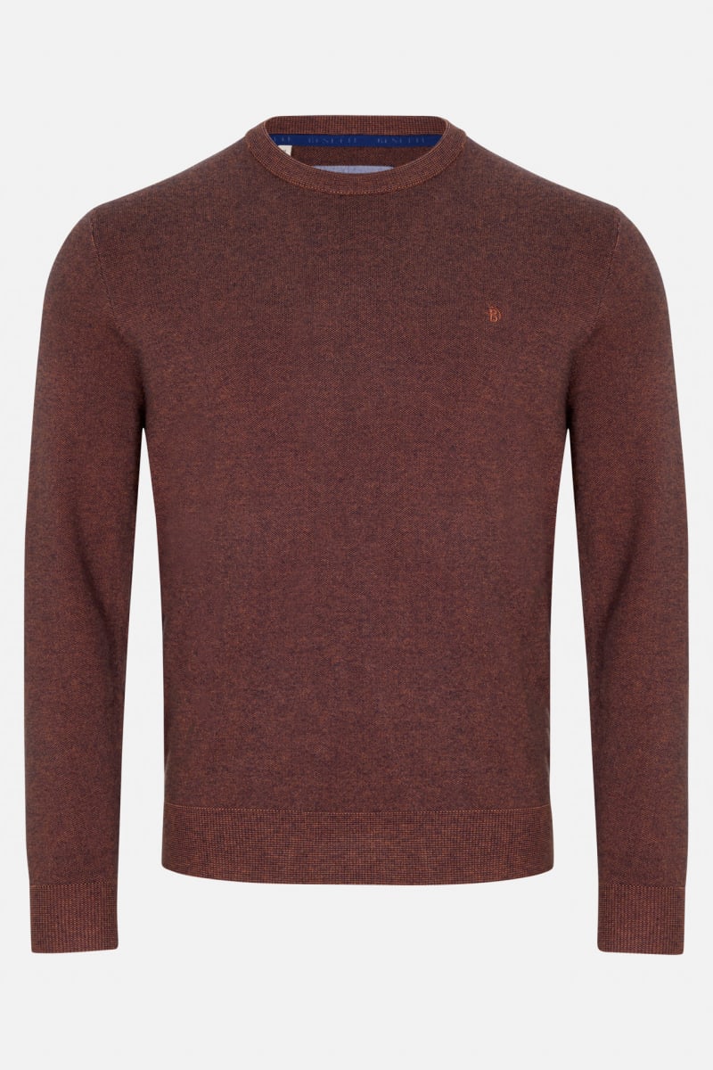 Benetti Julius Regular Fit Cotton Blend Crew Neck Jumper Rust