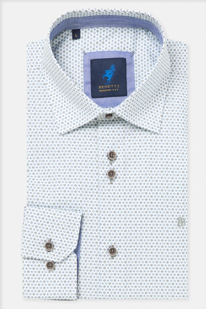 Benetti Alex Modern Fit Geometric Print Shirt Forest