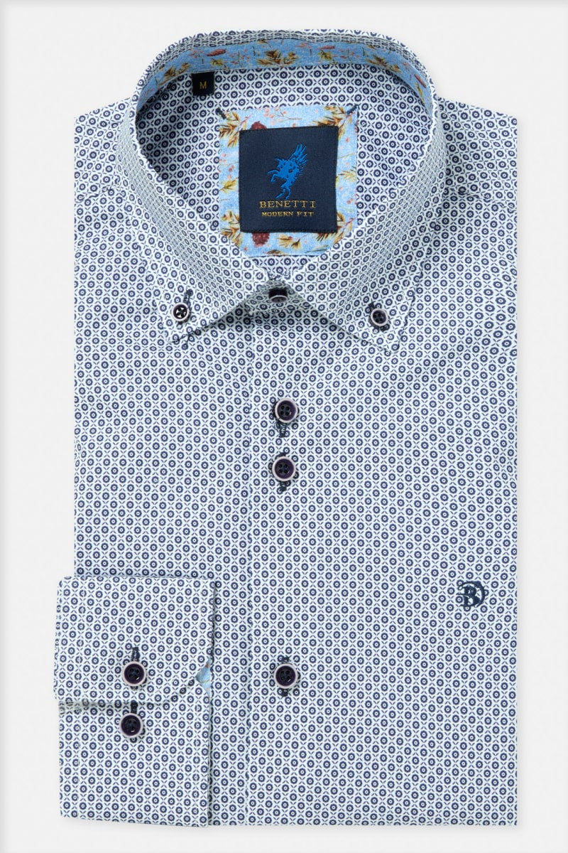 Benetti Carlos Modern Fit Geometric Print Shirt Navy