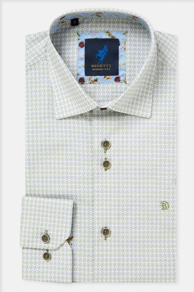 Benetti Delta Modern Fit Geometric Print Shirt Green