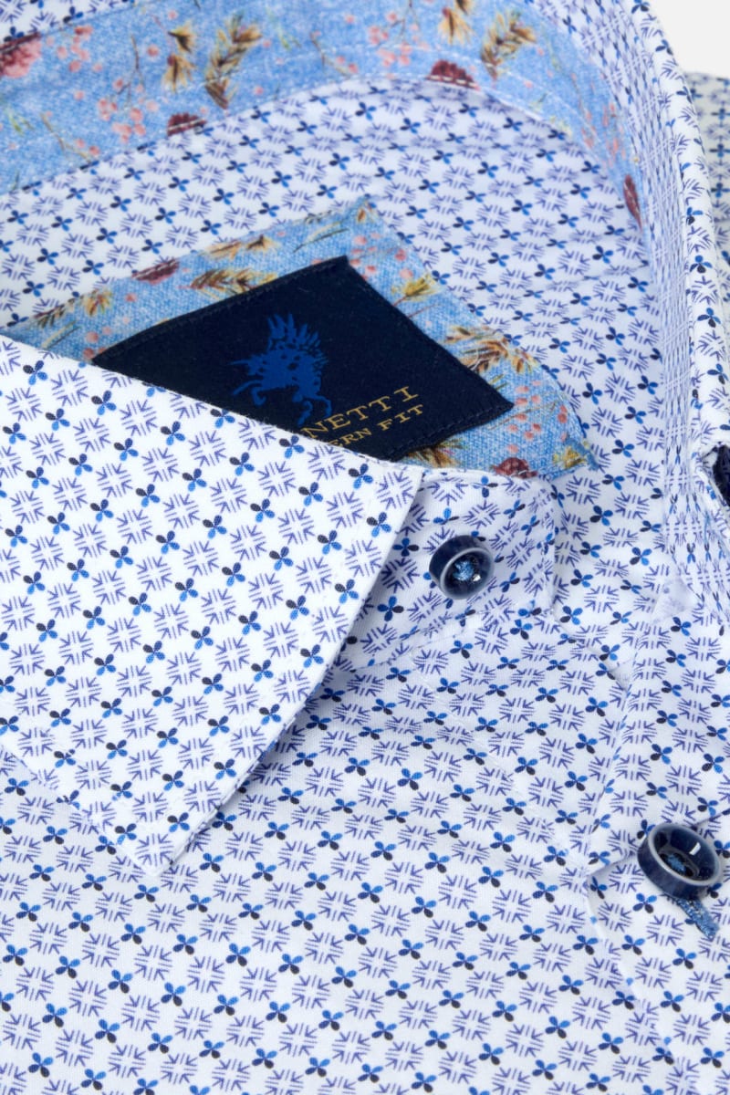 Benetti London Modern Fit Geometric Print Shirt Blue