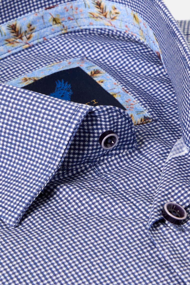 Benetti Riga Modern Fit Micro Check Shirt Navy