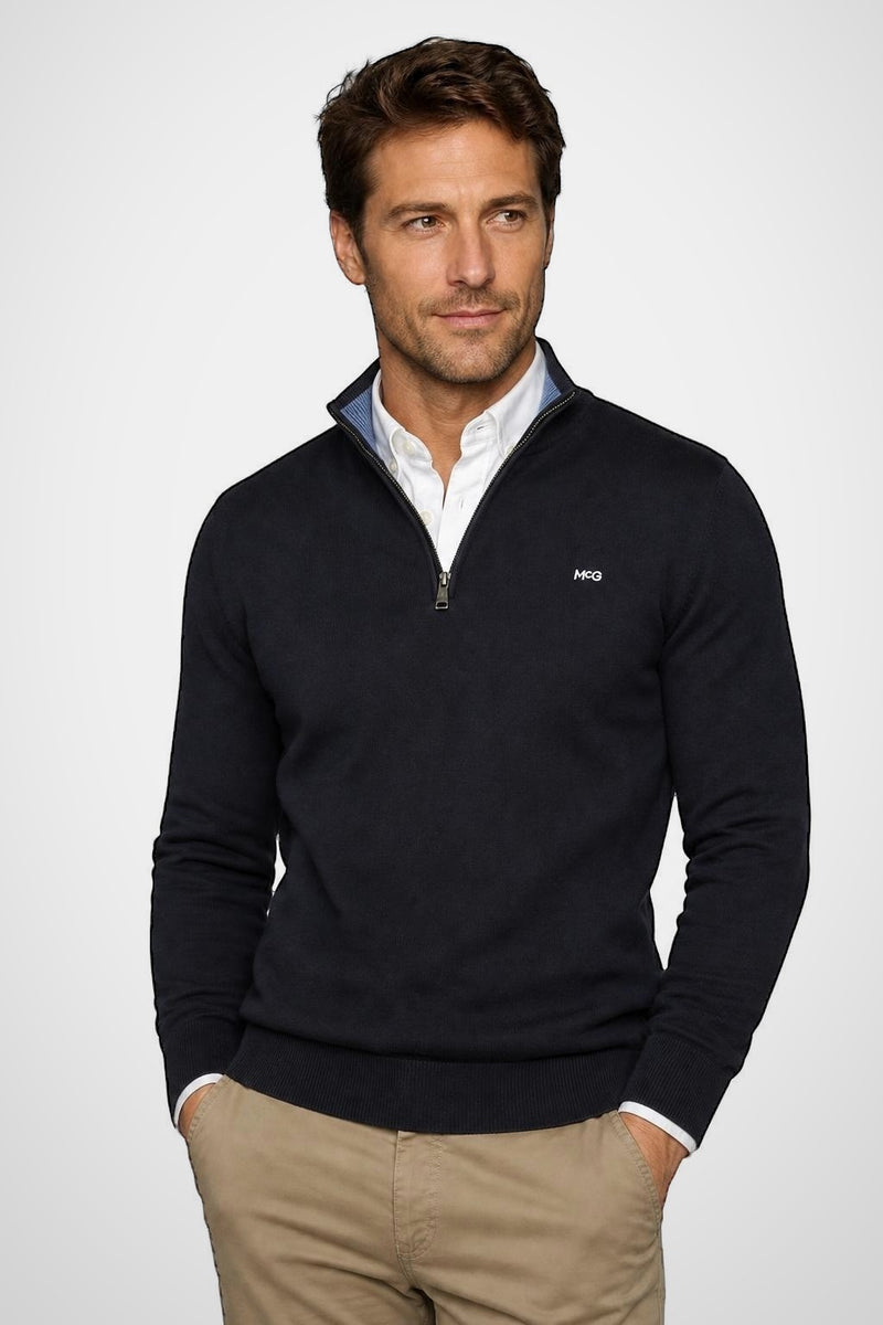 McGregor Regular Fit Cotton-Cashmere Zip Mock Sweater Navy