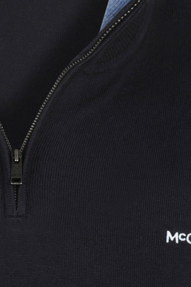 McGregor Regular Fit Cotton-Cashmere Zip Mock Sweater Navy