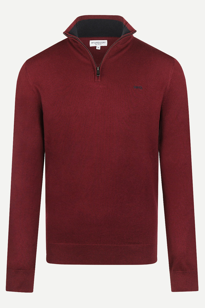 McGregor Regular Fit Cotton-Cashmere Zip Mock Sweater Burgundy