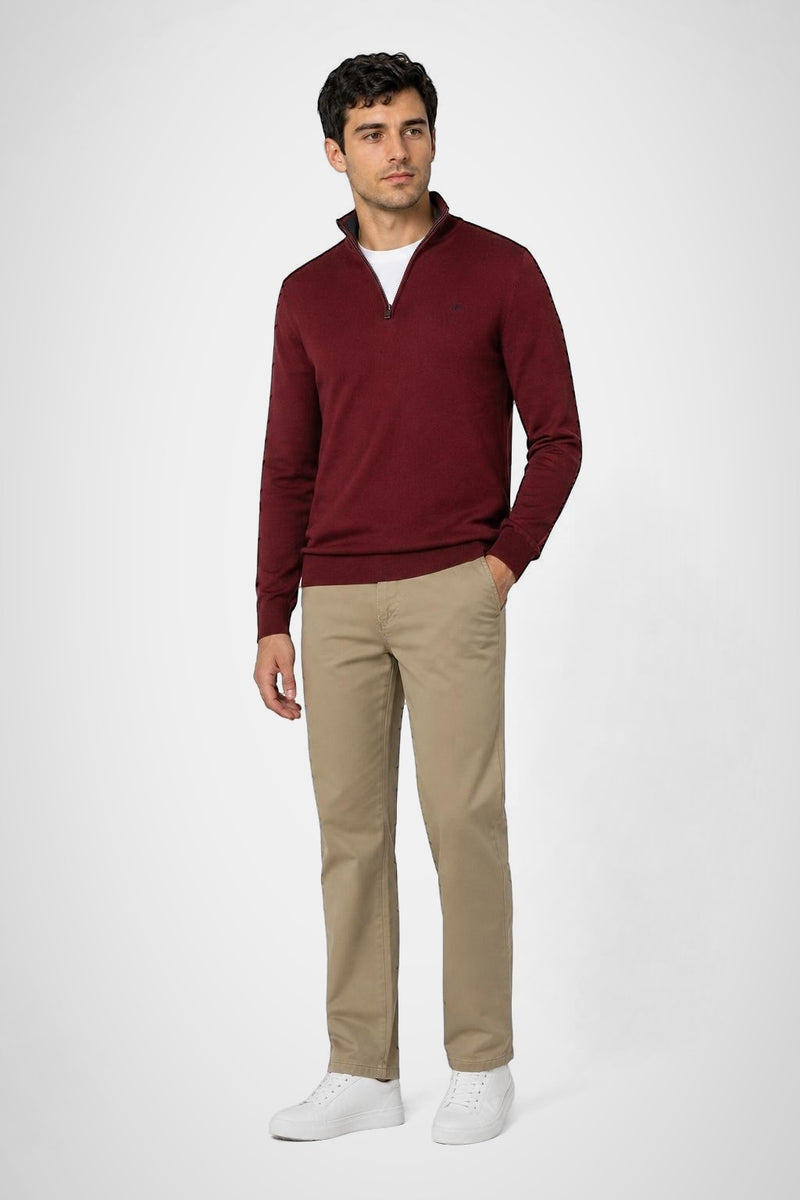 McGregor Regular Fit Cotton-Cashmere Zip Mock Sweater Burgundy
