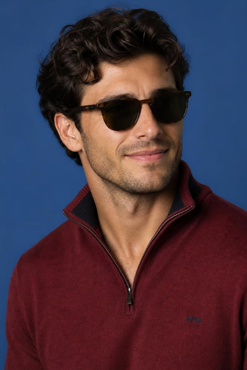 McGregor Regular Fit Cotton-Cashmere Zip Mock Sweater Burgundy