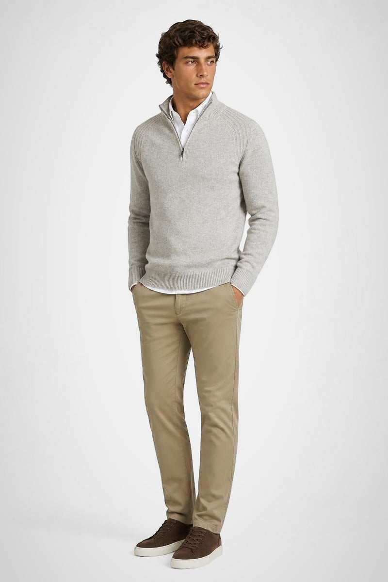 McGregor Regular Fit Zip Mock Ribbed Lambswool Sweater Medium Grey Melange