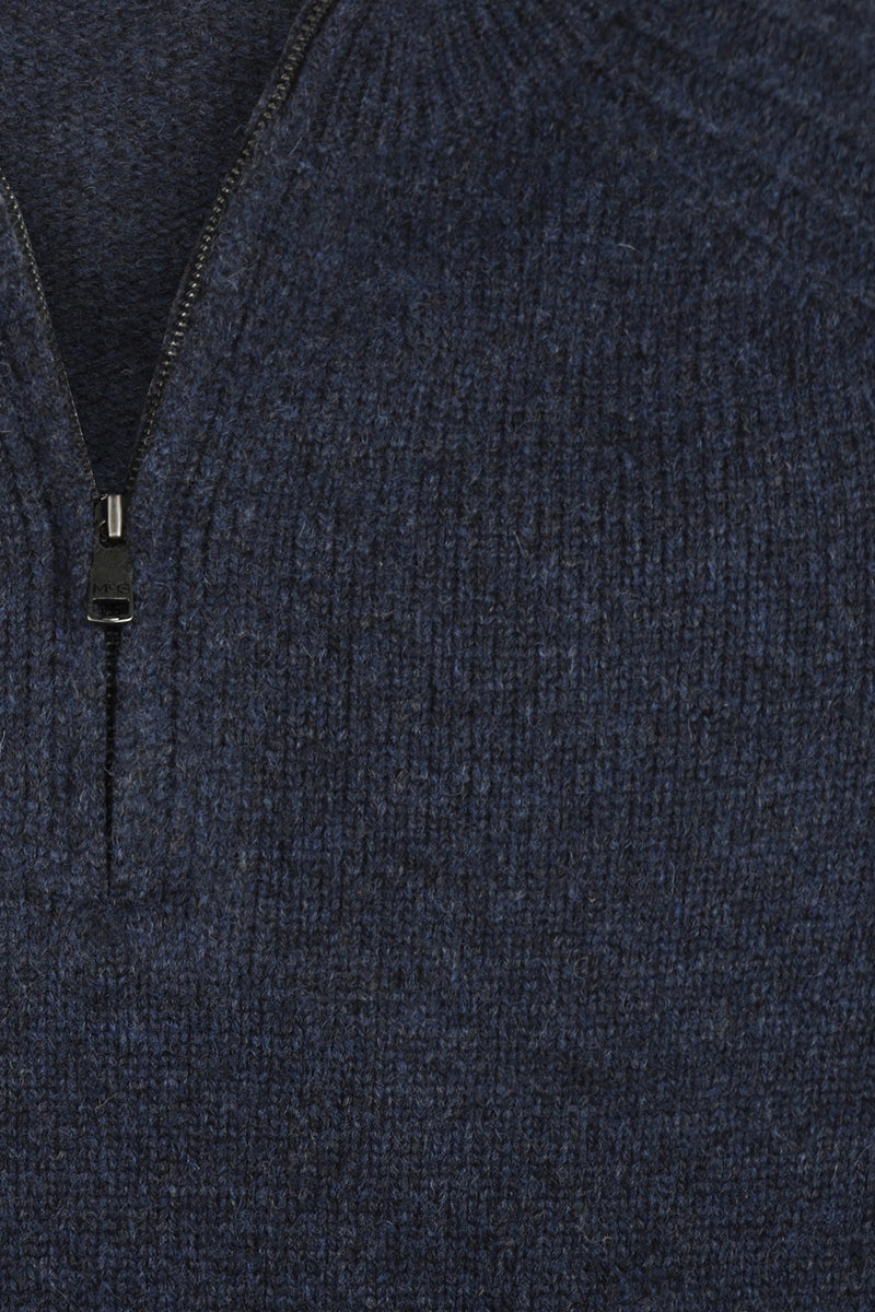 McGregor Regular Fit Zip Mock Ribbed Lambswool Sweater Navy