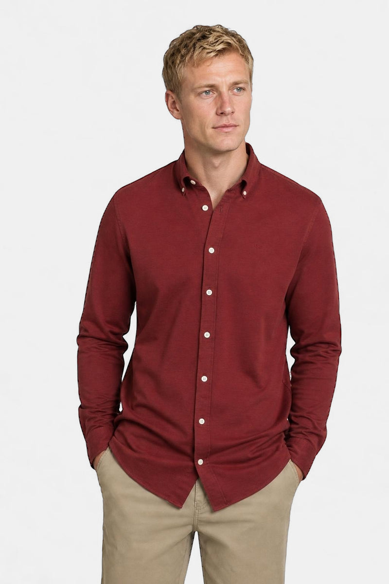 McGregor Regular Fit Stretch Pique Shirt Burgundy
