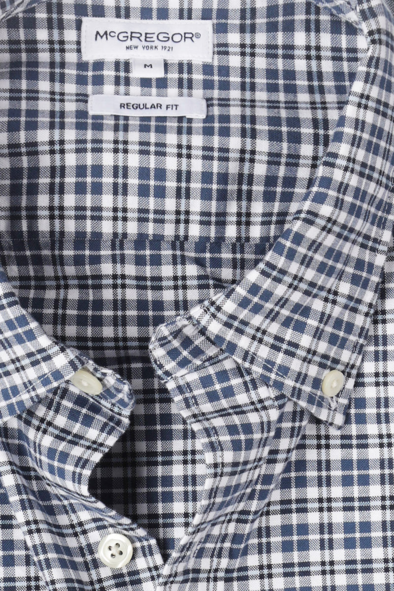McGregor Regular Fit Stretch Oxford Check Shirt Navy