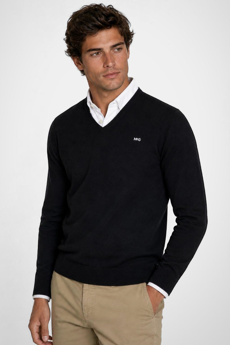 McGregor Regular Fit Cotton-Cashmere V-Neck Sweater Navy