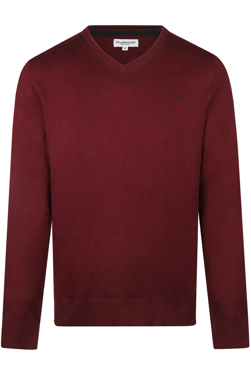 McGregor Regular Fit Cotton-Cashmere V-Neck Sweater Burgundy