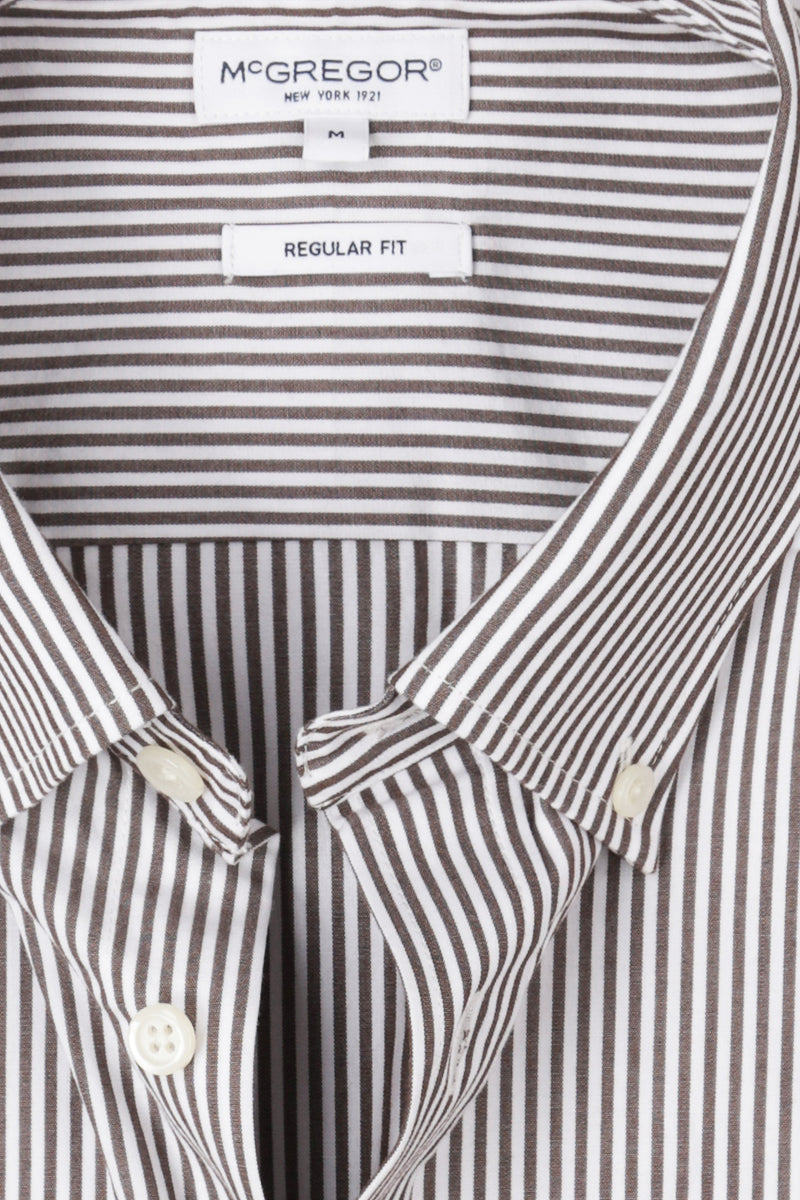 McGregor Regular Fit Peached Poplin Stripe Shirt Chocolate Brown