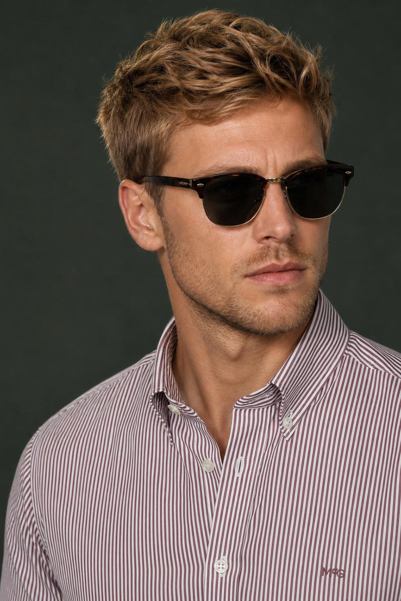McGregor Regular Fit Peached Poplin Stripe Shirt Burgundy