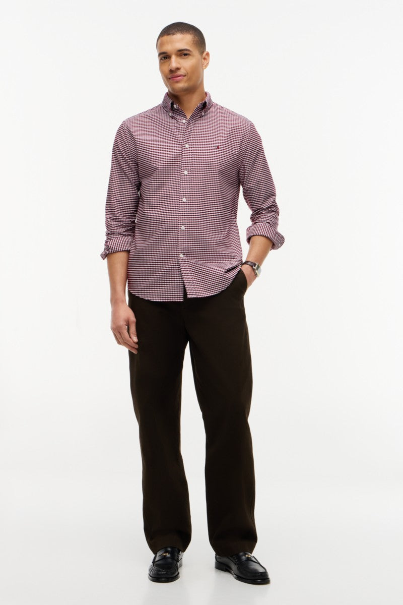 Tommy Hilfiger 36395 Regular Fit Heritage Gingham Oxford Shirt Burgundy Check