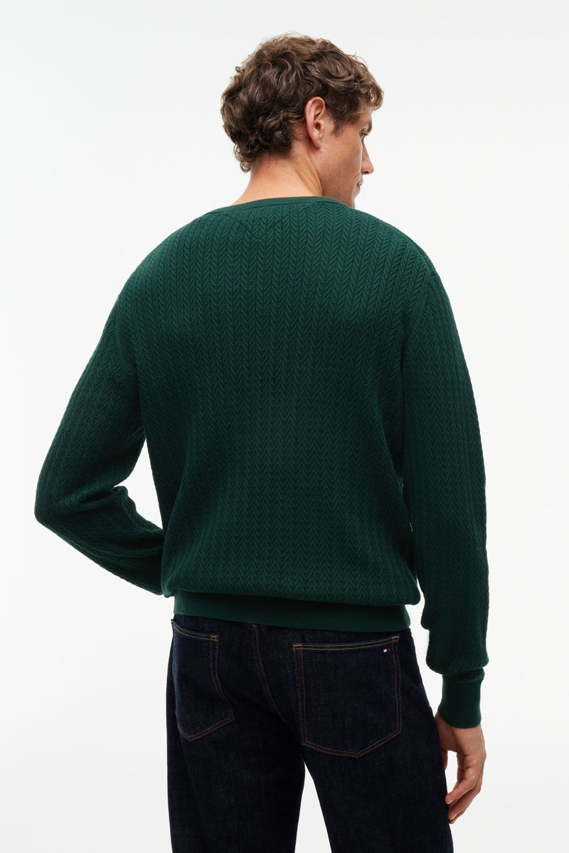 Tommy Hilfiger 37400 Regular Fit Herringbone Knit Crew Neck Jumper Nocturnal Green