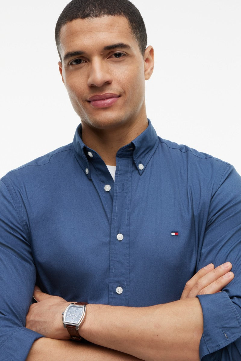 Hilfiger Flex Poplin Solid Shirt Aw26 - AGEAN SEA - ANNA CHECK