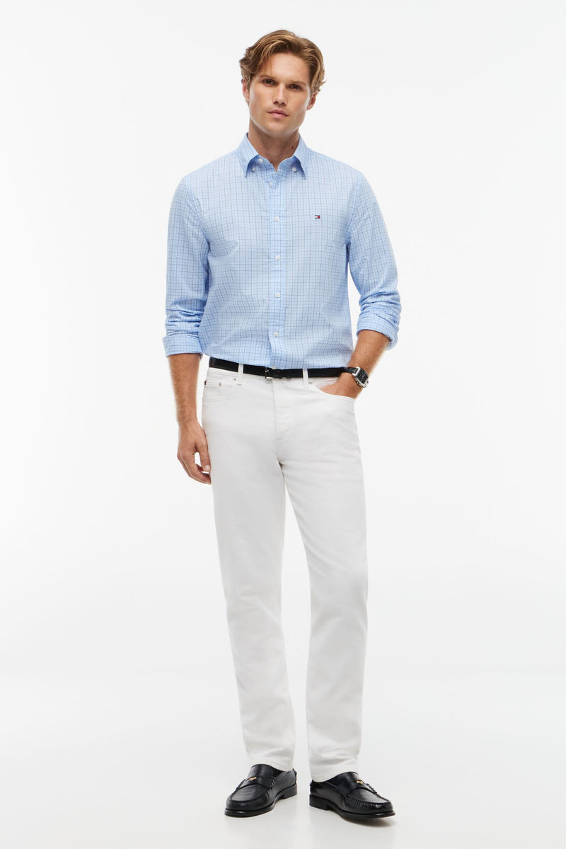 Tommy Hilfiger 41400 Regular Fit Flex Tattersall Poplin Shirt Sweet Blue