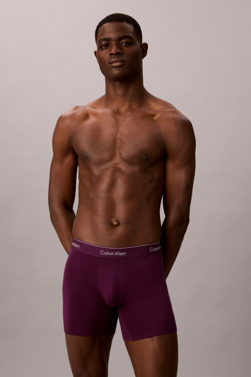 Calvin Klein 43944 Cotton Stretch Boxer Brief 3 Pack Black, Grey and Purple