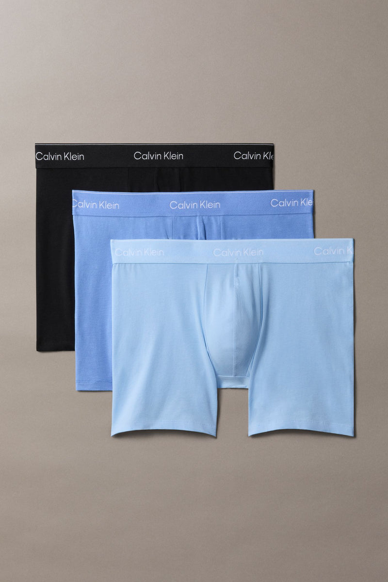 Calvin Klein 43944 Cotton Stretch Boxer Brief 3 Pack Black, Blue and Light Blue