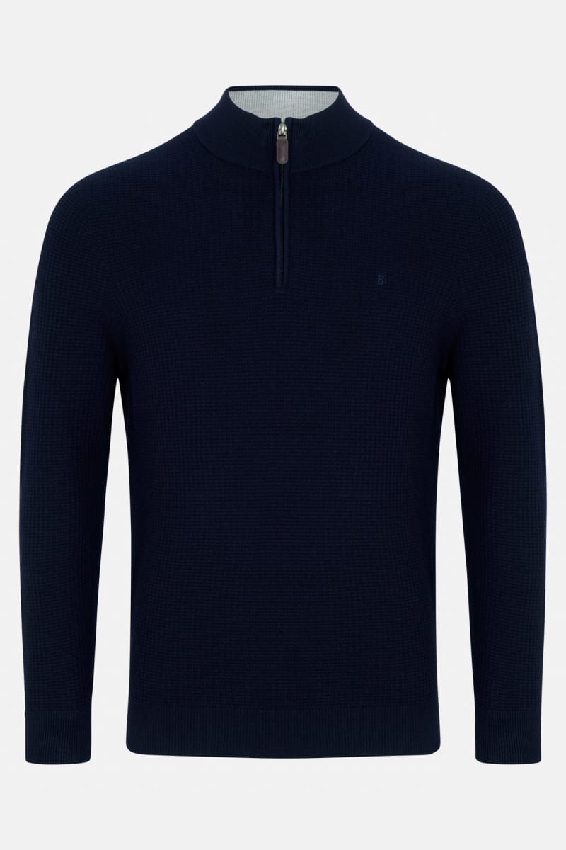 Benetti Oliver Regular Fit Textured Quarter Zip Jumper Navy
