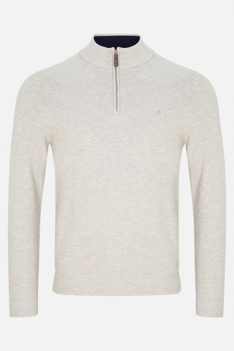 Benetti Quinn Regular Fit Textured Quarter Zip Jumper Stone