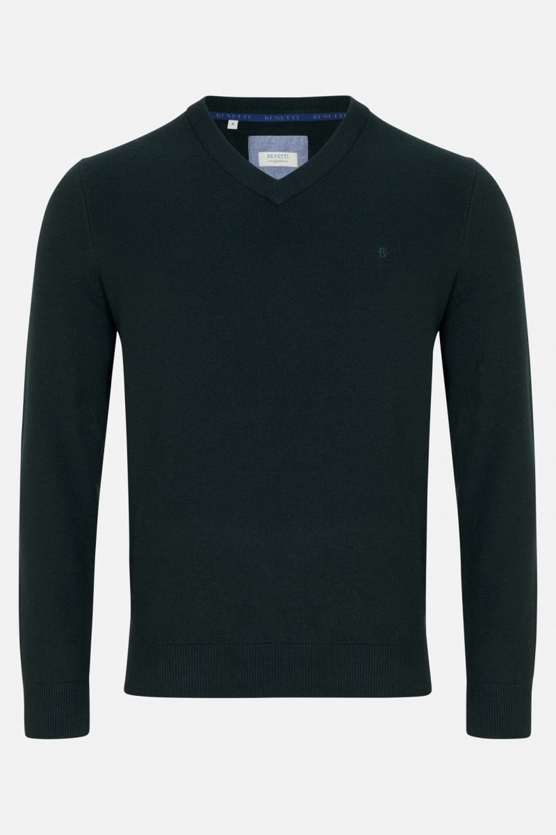 Benetti Quinn Regular Fit Cotton Blend V Neck Jumper Forest
