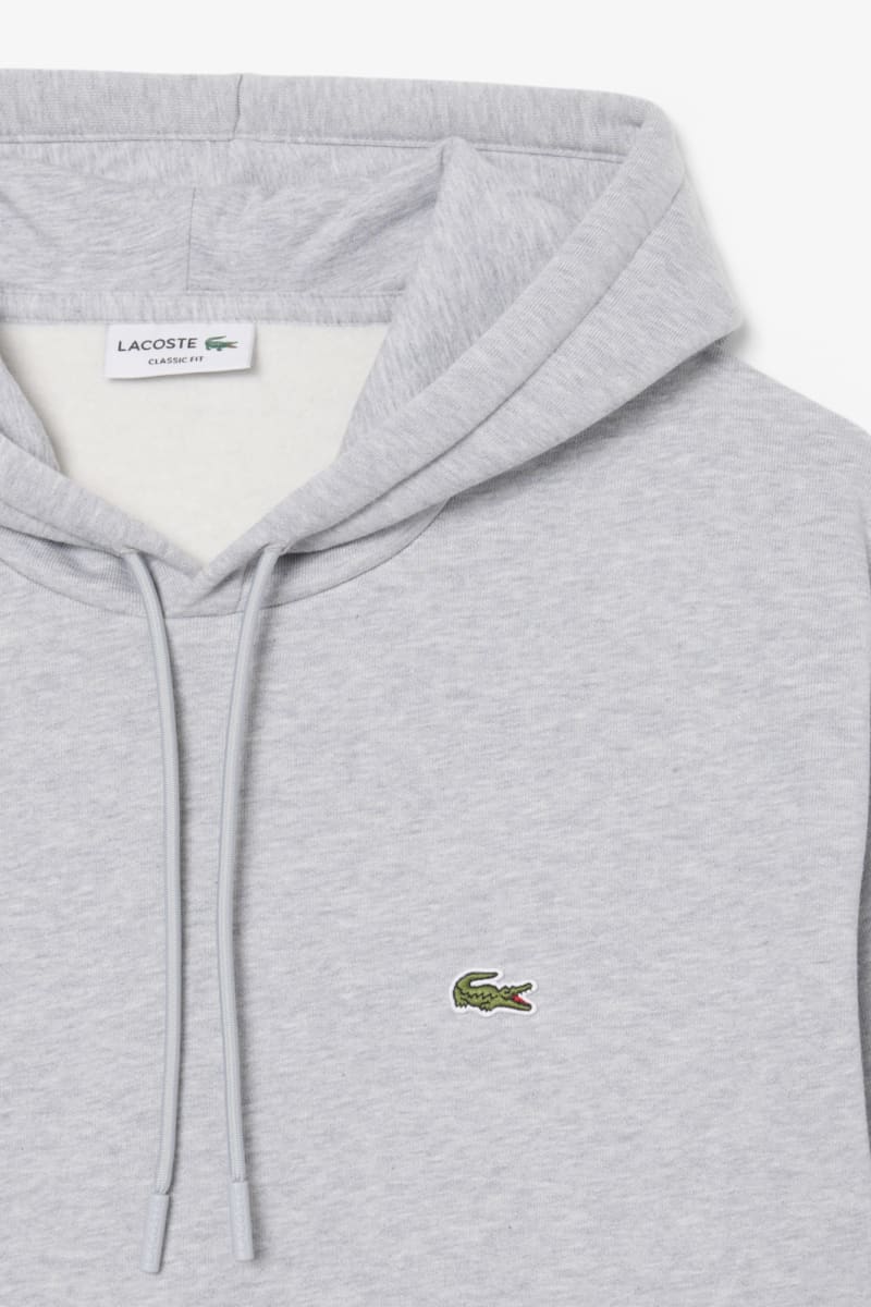 Lacoste SH8863 Classic Fit Cotton Fleece Hoodie Silver Chine