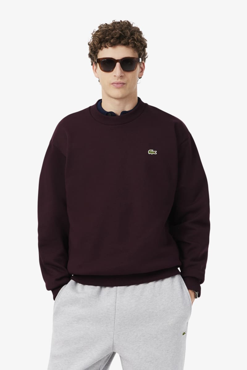 Lacoste SH8868 Classic Fit Cotton Fleece Crew Neck Sweatshirt Wine