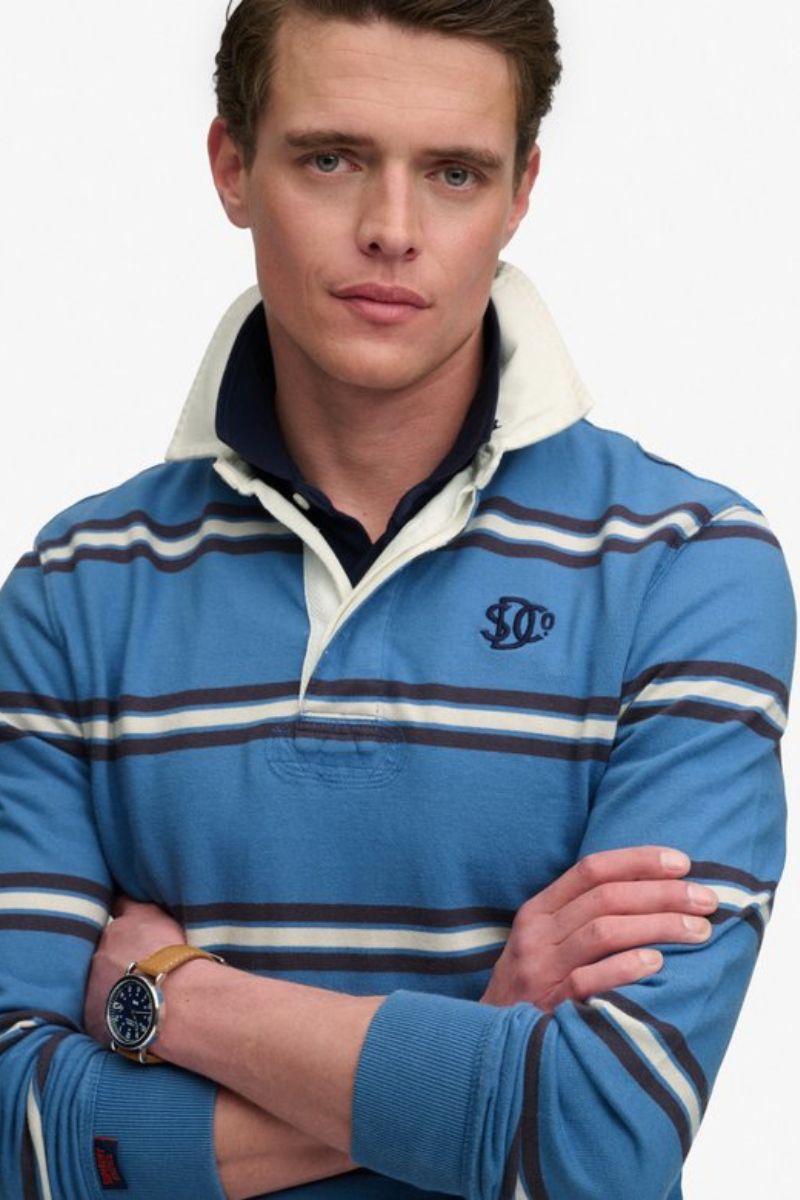 Superdry Vintage Athletic Stripe Rugby Top Blue