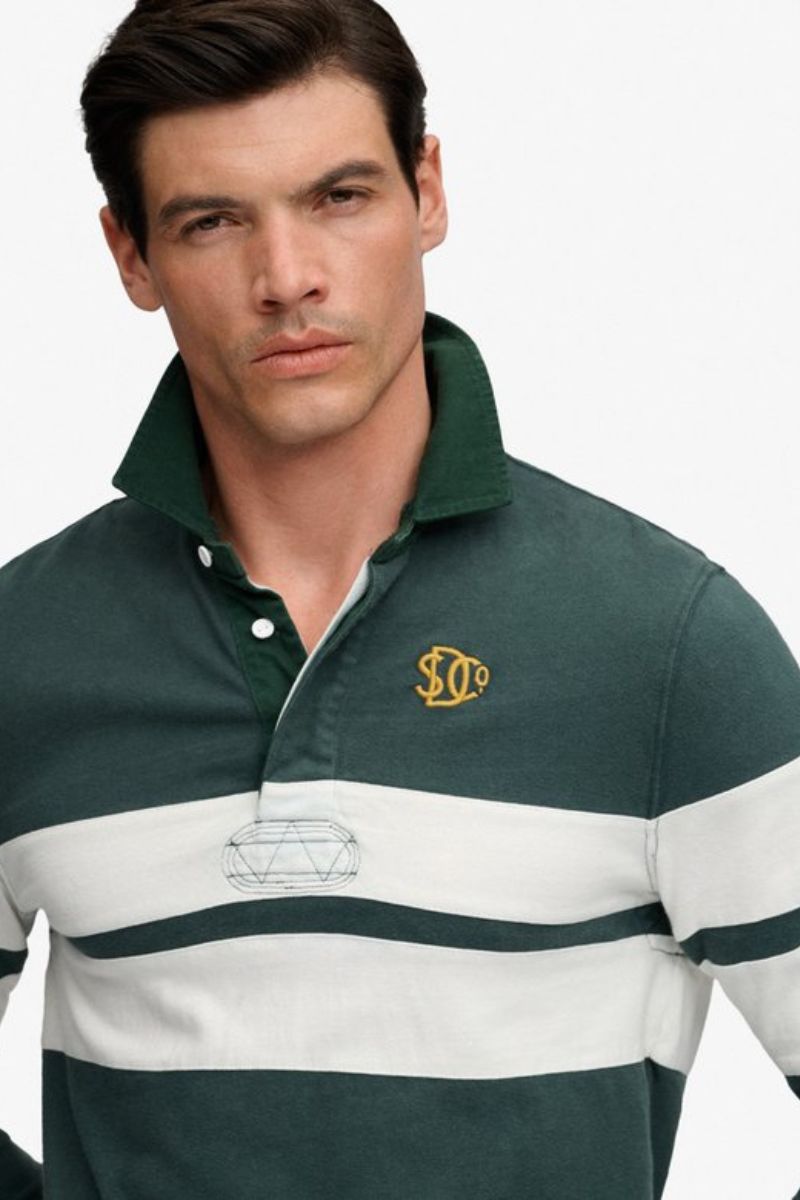 Superdry Vintage Athletic Stripe Rugby Top Green