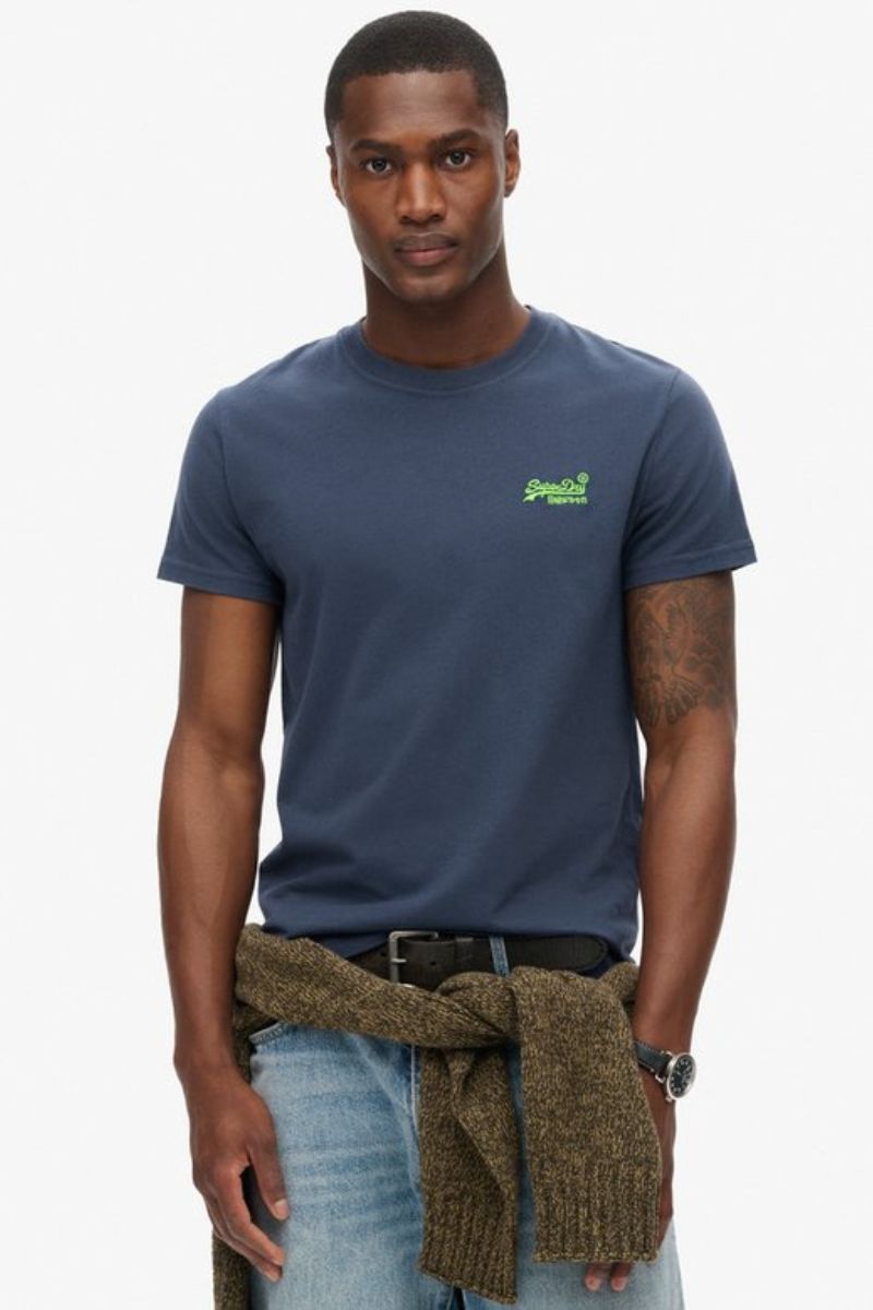 Superdry Essential Logo T-Shirt Navy Lime