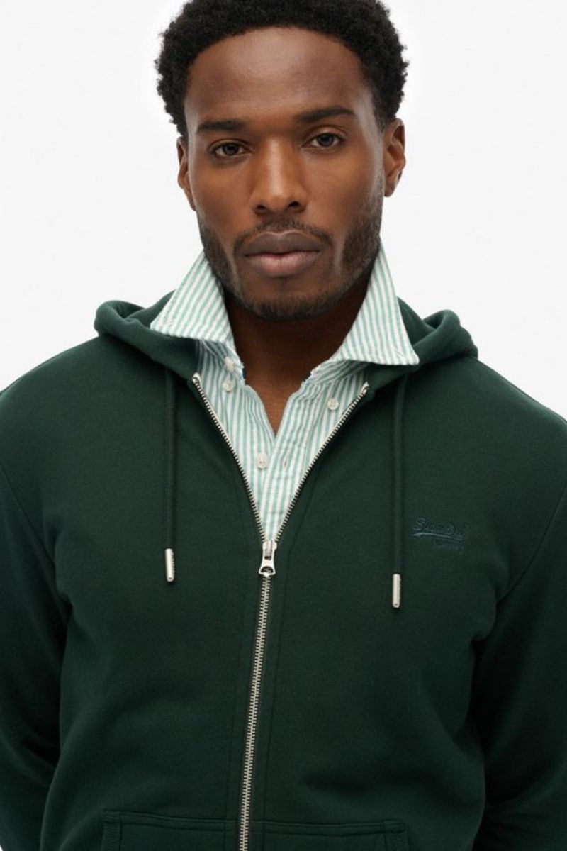 Superdry Essential Logo Zip Hoodie Forest Green
