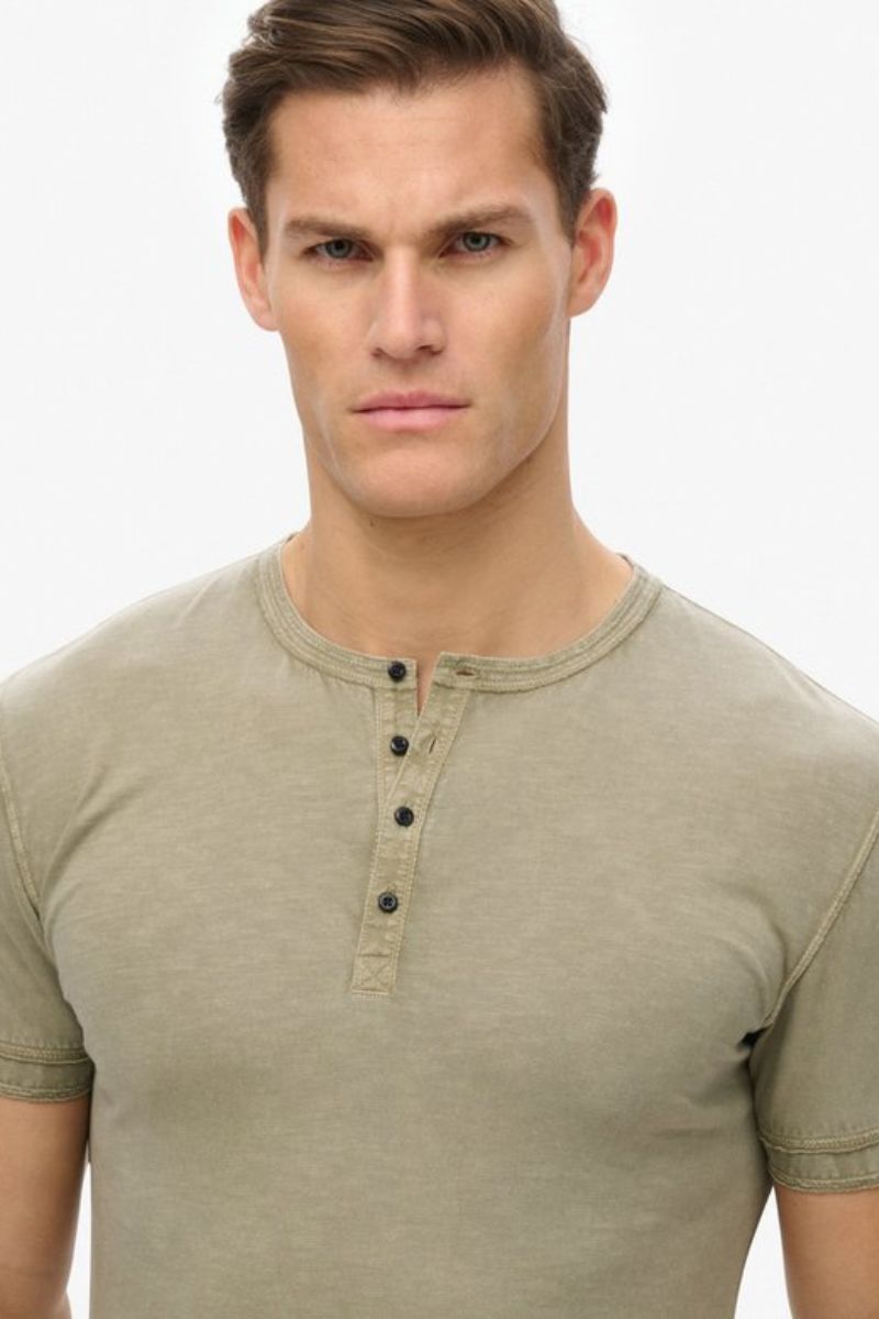 Superdry Slub SS Grandad Khaki Green