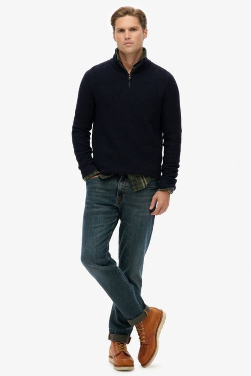 Superdry Cotton Texture Half Zip Navy