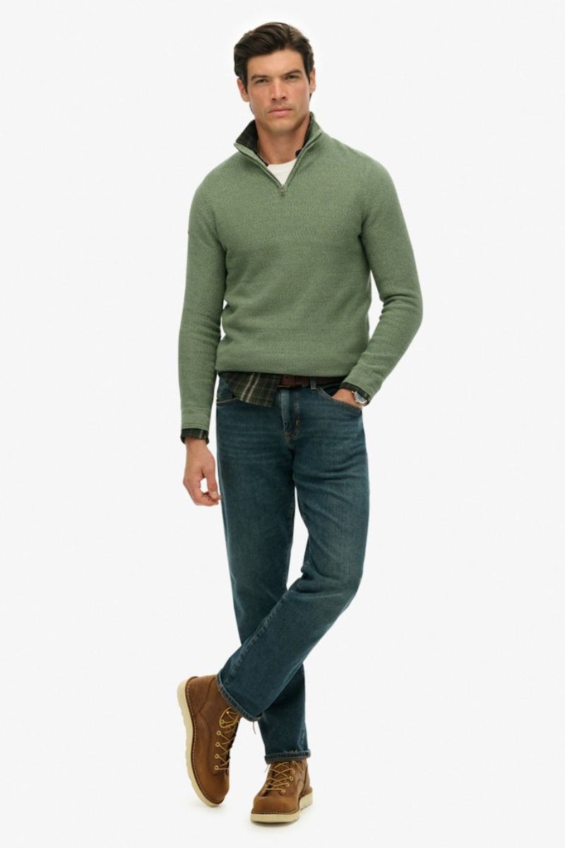 Superdry Cotton Texture Half Zip Green