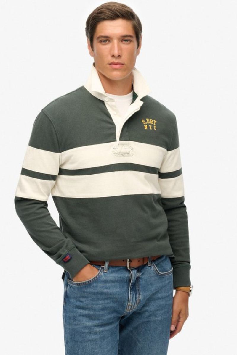 Superdry Vintage Stripe Rugby Top Green