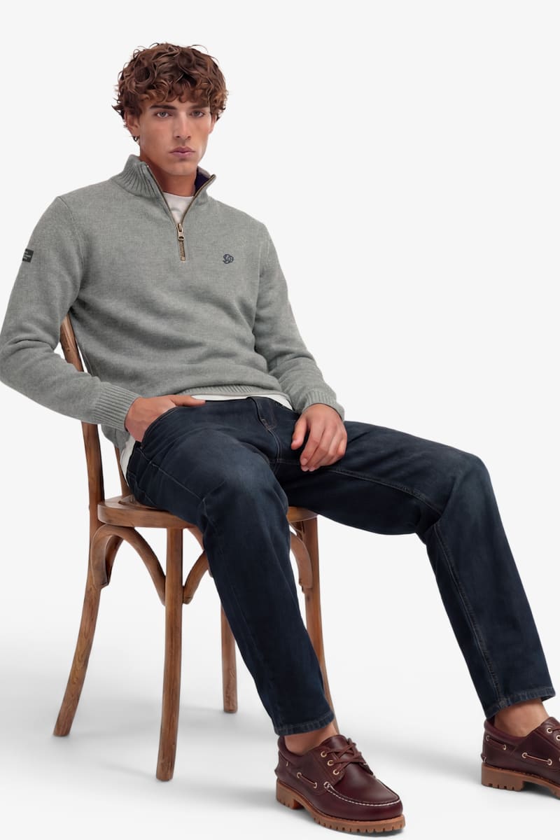 Superdry M6110764A Slim Fit Cotton Half Zip Knit Jumper Grey Marl