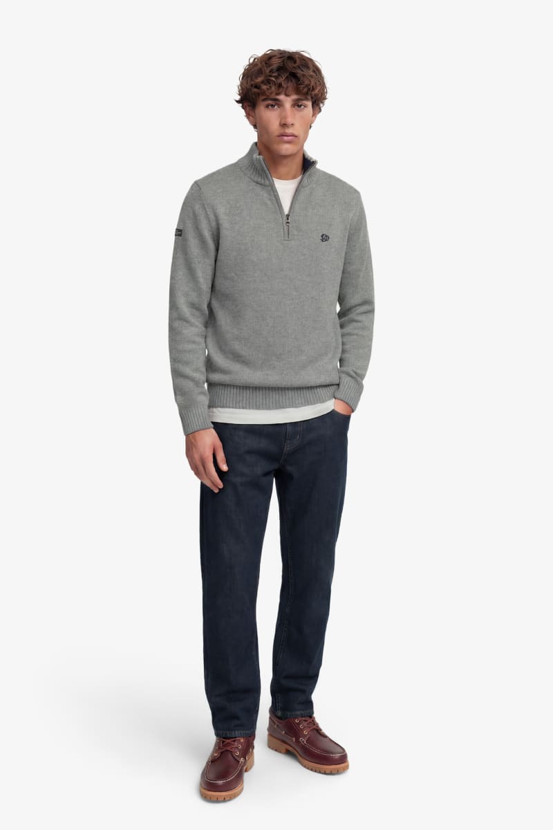 Superdry M6110764A Slim Fit Cotton Half Zip Knit Jumper Grey Marl