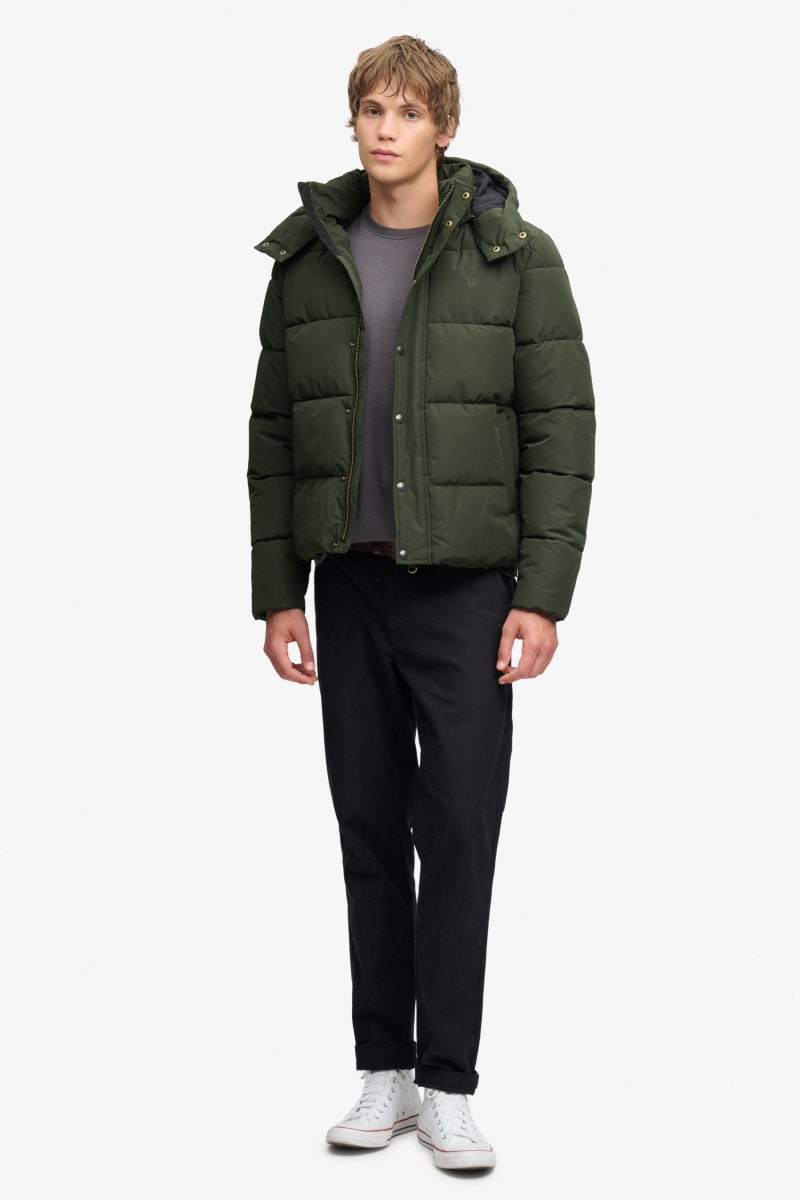 Superdry Premium Hooded Puffer Jacket - Surplus Goods Olive Green