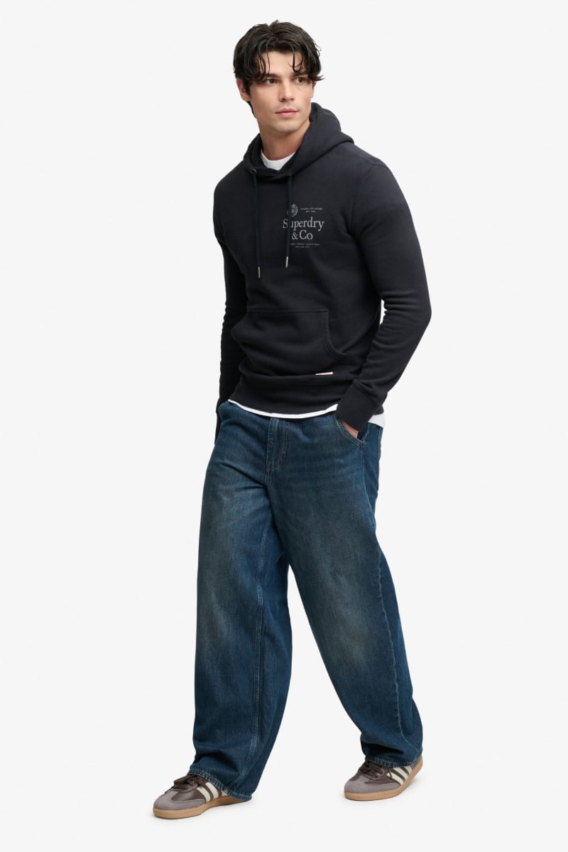 Superdry 1954 Company Relaxed Hoodie in Dark Navy, chest graphic detail