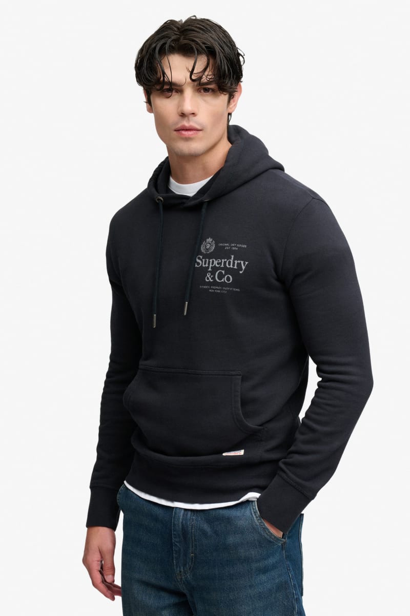 Superdry 1954 Company Relaxed Hoodie in Dark Navy, front view