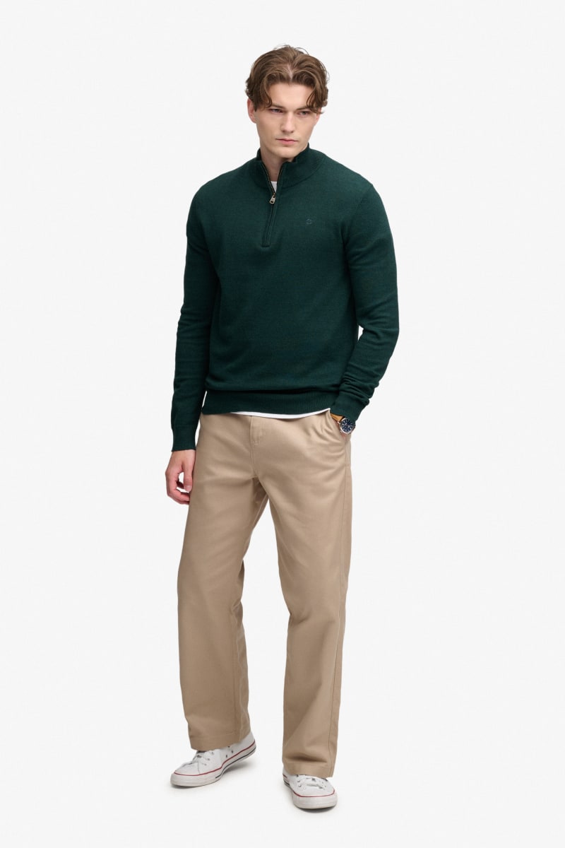 Superdry Essential Lightweight Wool Blend Half Zip - Deep Pine Green